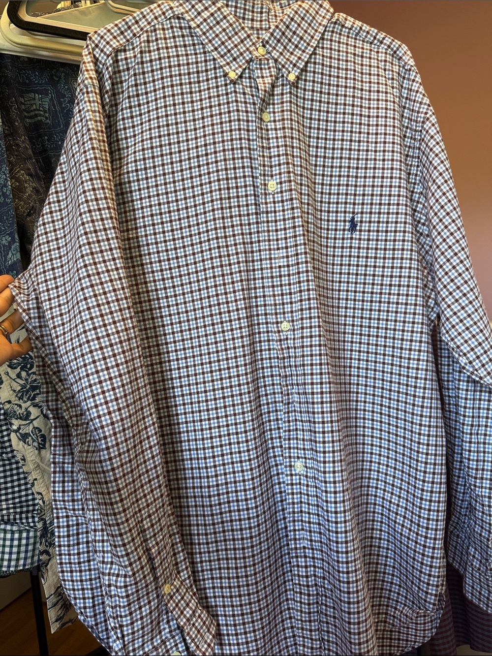 Ralph Lauren Blue and Brown Micro-Check Button-Down Shirt